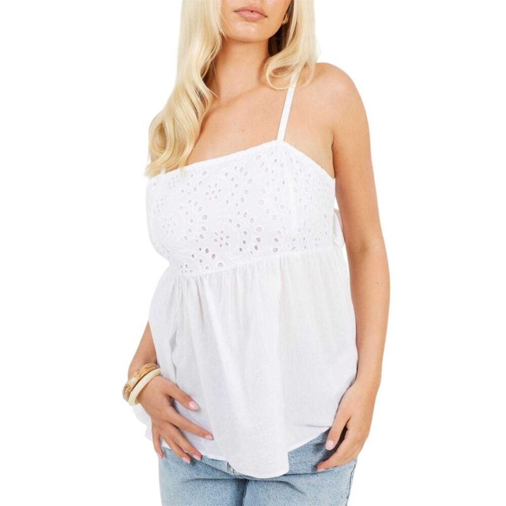 Brave Soul Womens/Ladies Broderie Woven Flared Spaghetti Strap Tank Top / White